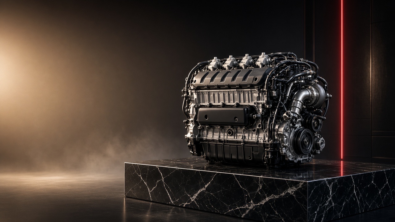 Inline-six engine in studio light